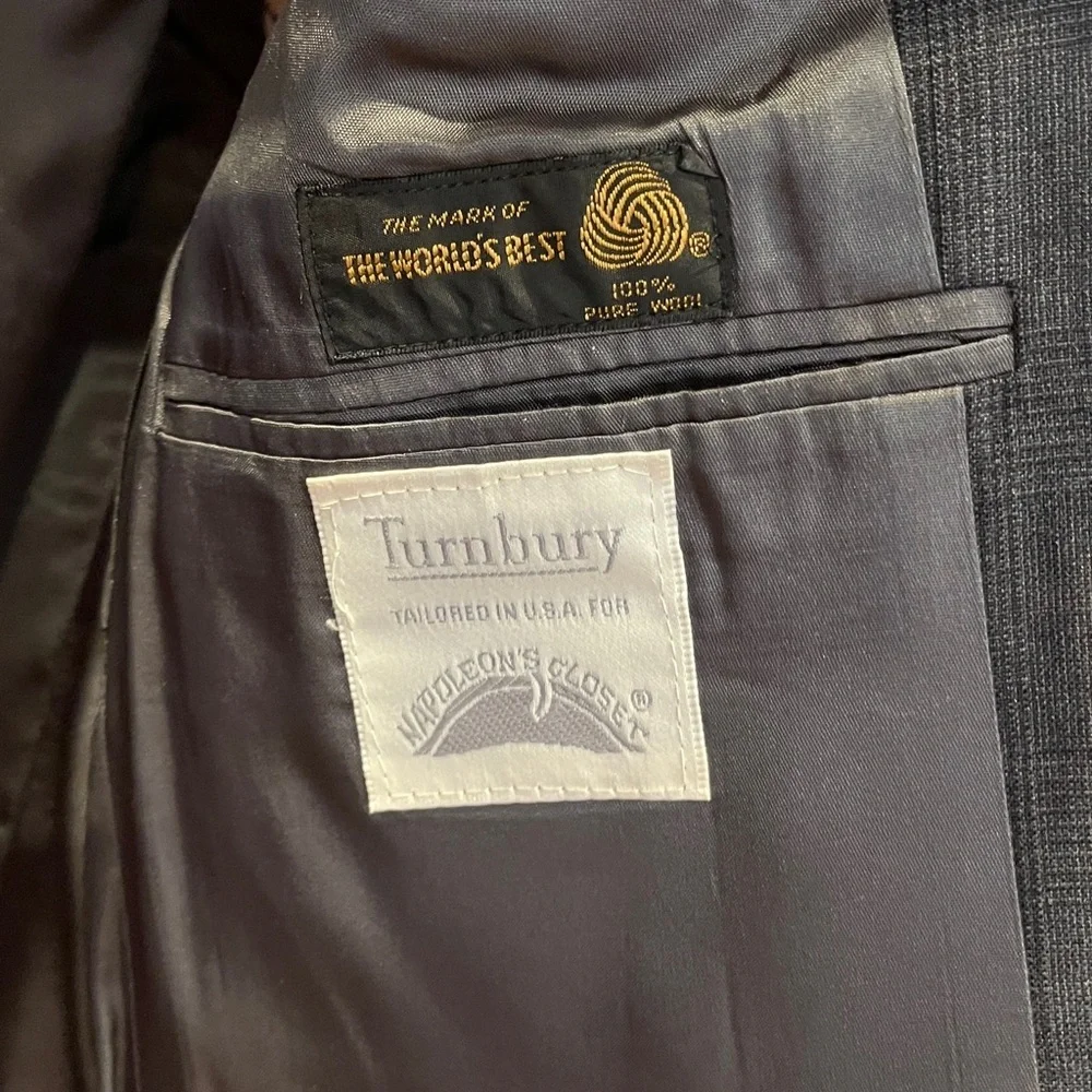 🥑Vintage Turnbury 2 piece suit 100% wool jacket and pants blue/gray plaid